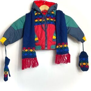 VTG Color-block Toddler’s Snow Jacket All in One Gloves and Scarf Attatched 2T